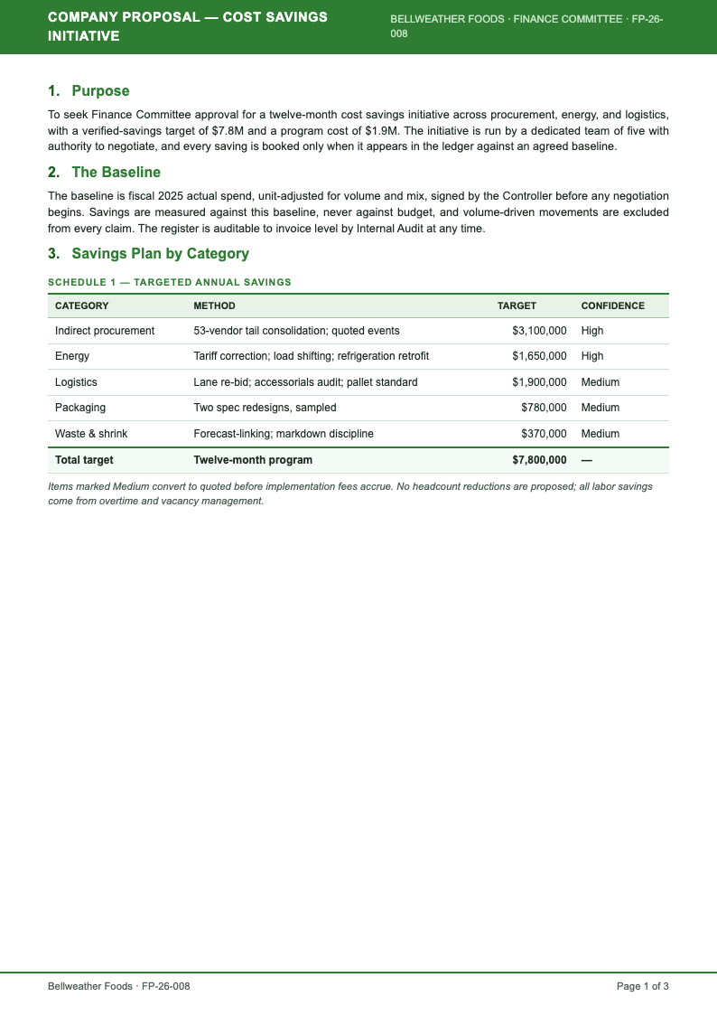 Financial statement company proposal